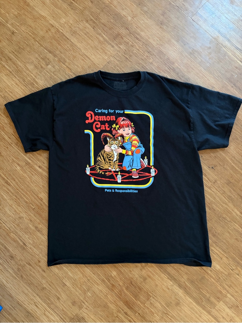 Caring For Your Demon Cat Steven Rhodes T-Shirt, XL
